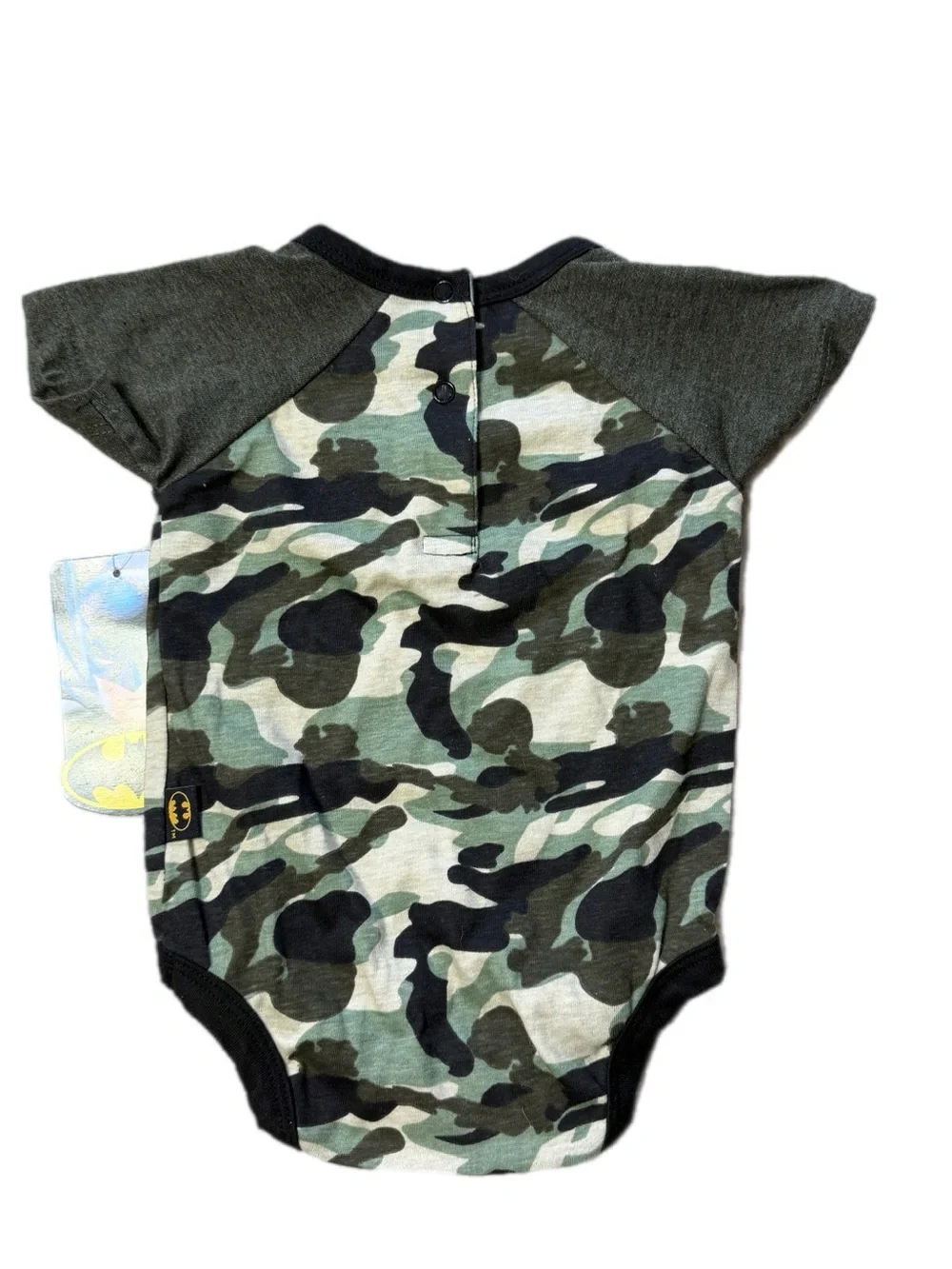 Camo Batman Logo Baby One-Piece Bodysuit - White Convers and Carters Shoes 1 - 2